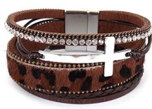 Leather Magnetic Bracelet Bown with cross