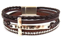 Leather Magnetic Bacelet WGBR with cross/Blessed
