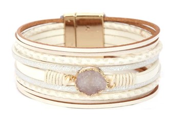 Leather Magnetic Bracelet White