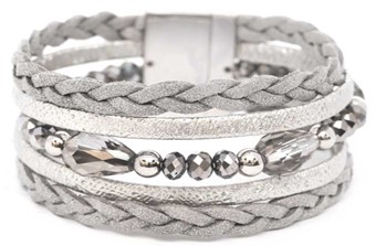 Leather Magnetic Bracelet Silver