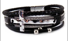 Leather Magnetic Bracelet RBK with Cross