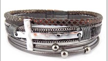 Leather Magnetic Bracelet RGY with cross