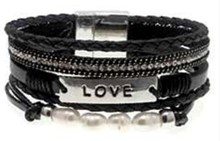 Leather Magnetic Bracelet Love RDBLK